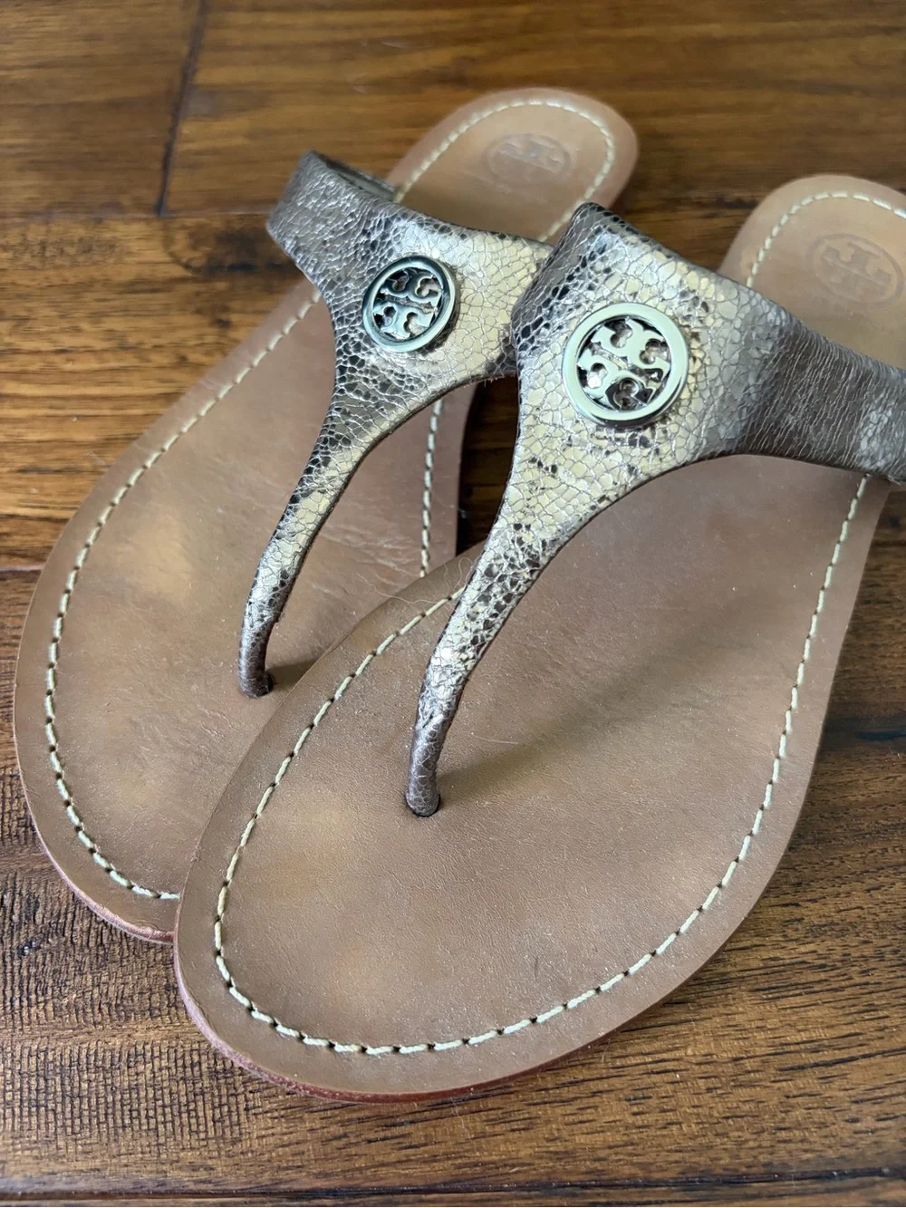 tory burch metallic brown flip flop sandals